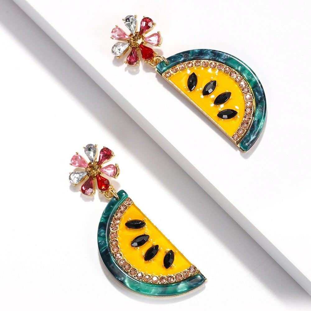 Crystal Yellow Watermelon Earrings